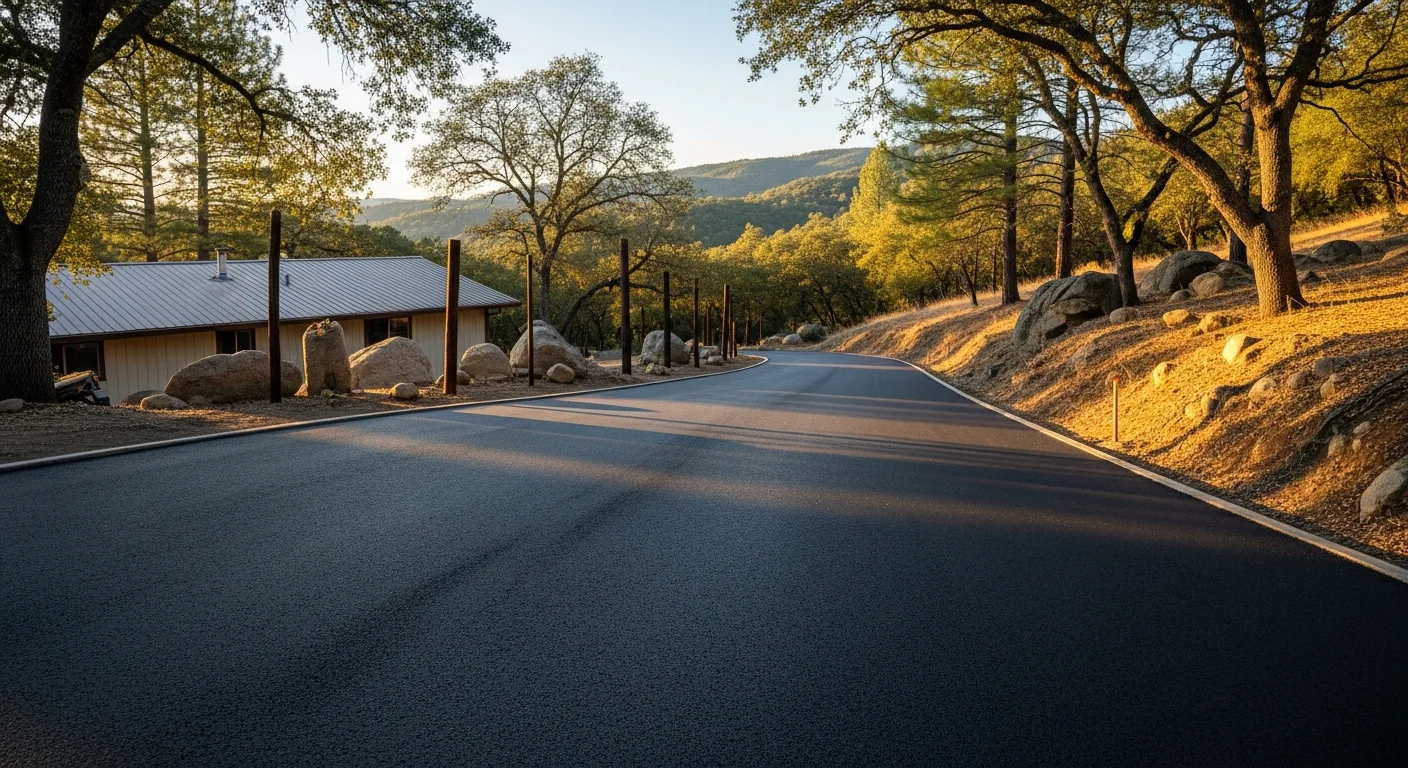 Mountain foothills and valley landscape in Calaveras County with scattered residential properties and tree coverage.